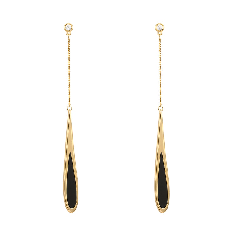 Brinco Longo Gota Borda Preto e Dourado