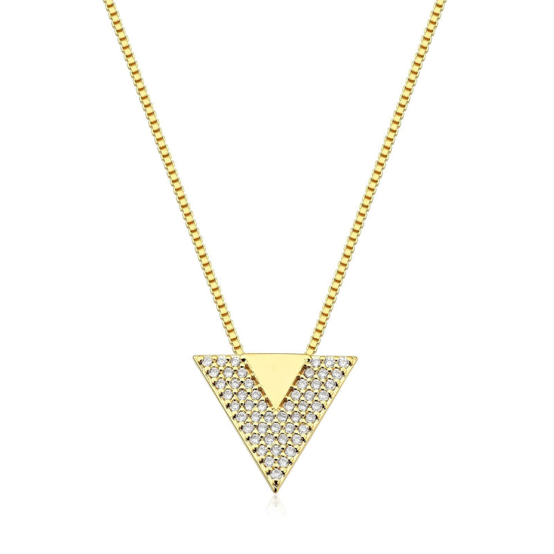 Colar Triangular Inspiração Cravejado Banhado a Ouro 18k