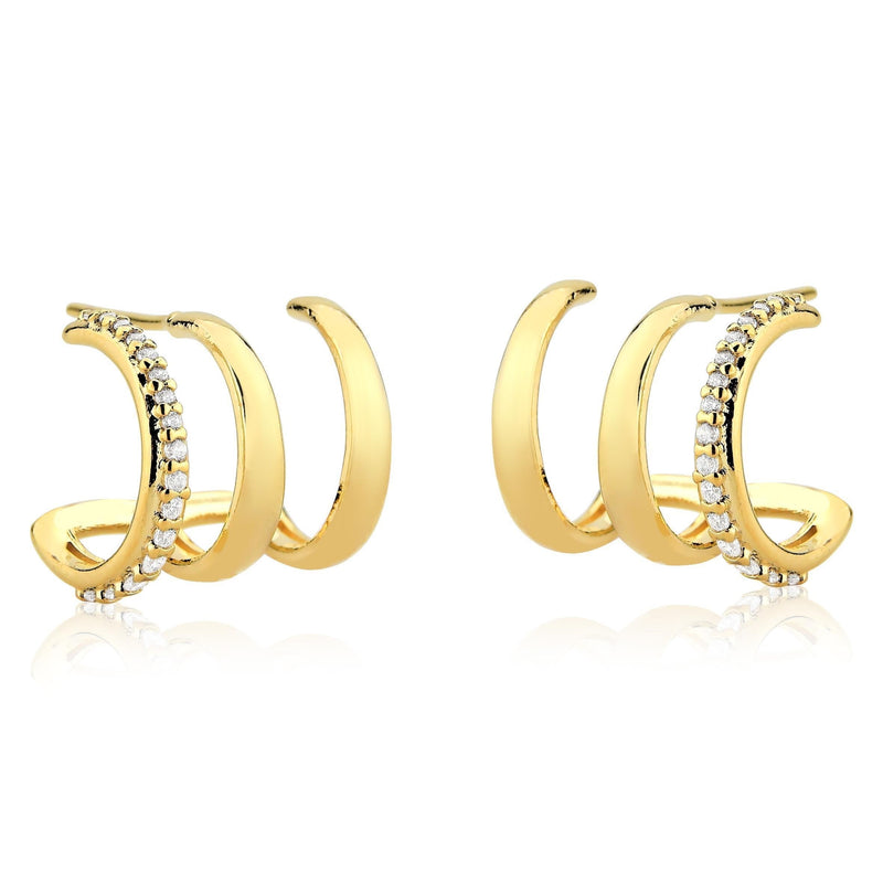 Brinco Ear Hook 3 Filetes Banhado a Ouro 18k