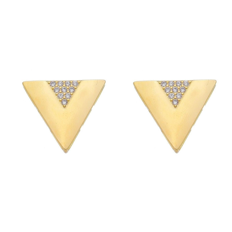 Brinco Triangular Cravejado com Zircônias Banhado a Ouro 18k