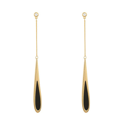 Brinco Longo Gota Borda Preto e Dourado